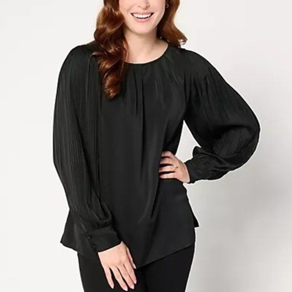 Belle by Kim Gravel Womens 3X Black Romantica Accordian Sleeve Blouse A667147